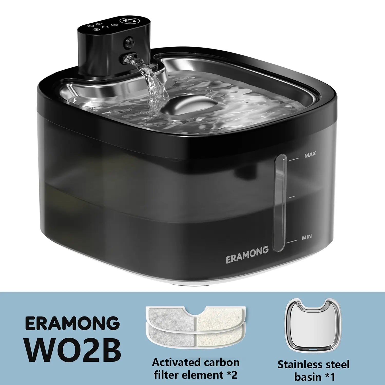 ERAMONG Smart Indoor Wireless Cat and Dog Water Fountain3.5L/118Ozbattery-Powered Fountain with Stainless Steel Tray and Motion Sensorequipped with a 4-Layer Filter Systemdesigned for Cats and Dogs