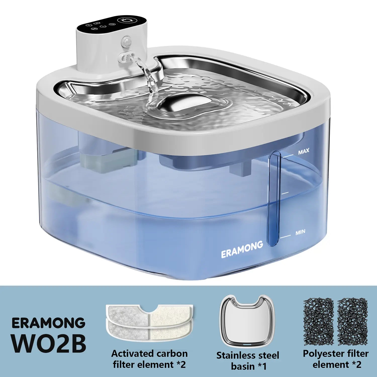 ERAMONG Smart Indoor Wireless Cat and Dog Water Fountain3.5L/118Ozbattery-Powered Fountain with Stainless Steel Tray and Motion Sensorequipped with a 4-Layer Filter Systemdesigned for Cats and Dogs